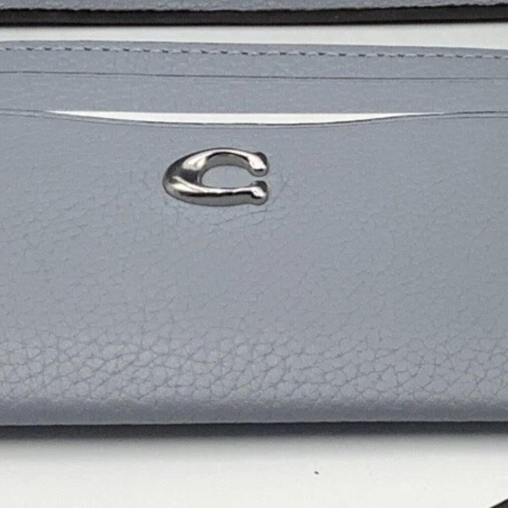 Coach Blue Grey Pebble Leather Card Holder Wallet
